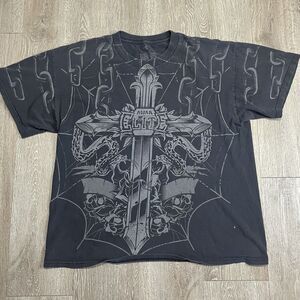 MMA Elite Mens XL Black Graphic T Shirt Snake Cross Dagger Gothic Y2K Streetwear
